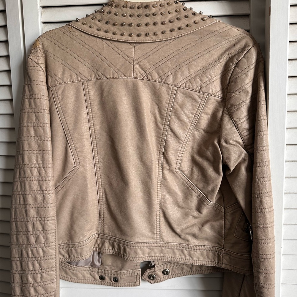 Express Tan Studded Leather Jacket - Picture 8 of 10